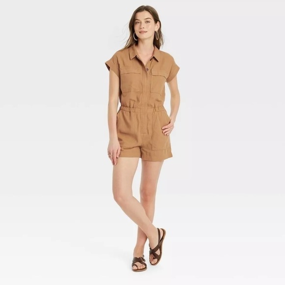 Women's Short Sleeve Romper Universal Thread™ Brown women’s Size - Picture 1 of 15